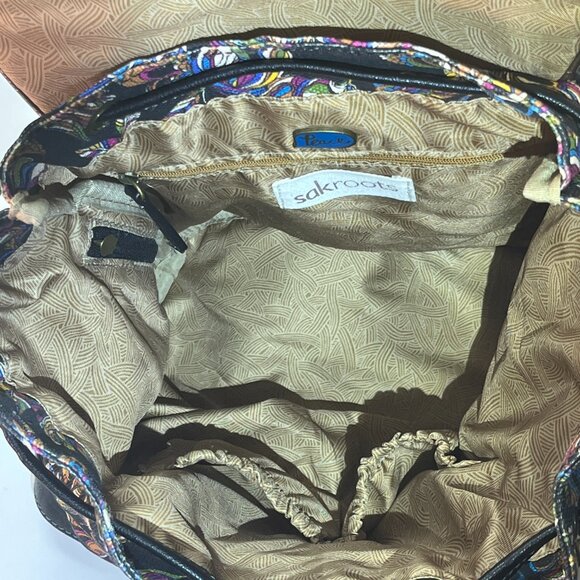 Sakroots Convertible Backpack Shoulder Crochet Stitching Charms Canvas Purse - Picture 7 of 16